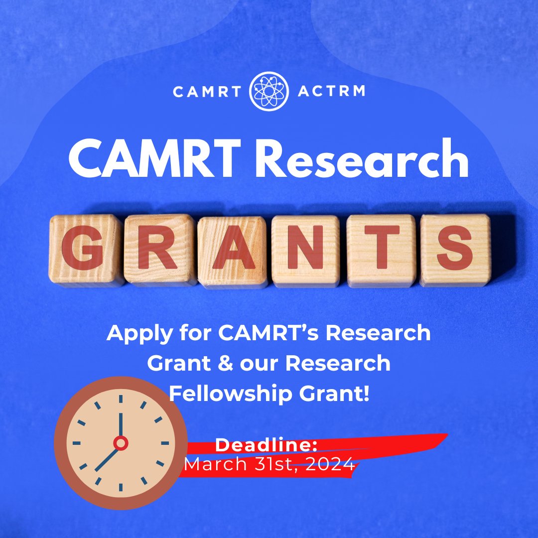 Last chance to apply for CAMRTs Research Grants by the March 31st! CAMRT's Research Grant offers up to $5,000 for original research and the CAMRT Research Fellowship Grant provides support to scholars by granting funds up to $30,000 per 1 year. Apply now! ow.ly/U1S850R3fBF