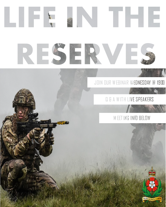 Don't forget tonight @ 1900 (7 pm) is our life in the reserves webinar! Meeting ID: 386 567 174 70 Password: vyCfuP