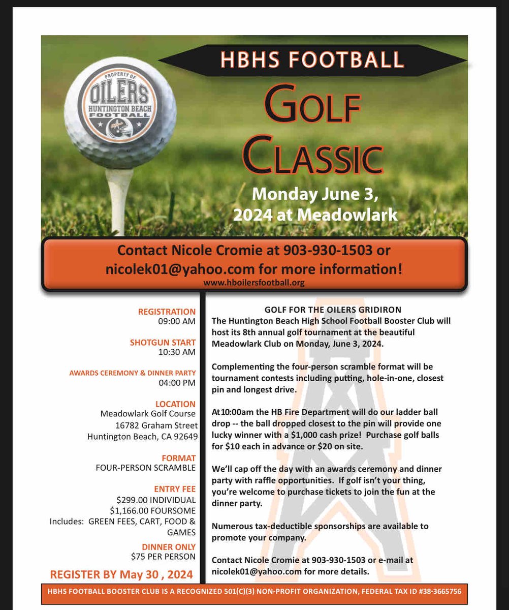 Our annual Golf Classic is back and registration is officially open, contact Nicole Cromie 903-930-1503 or nicolek01@yahoo.com for more information!
