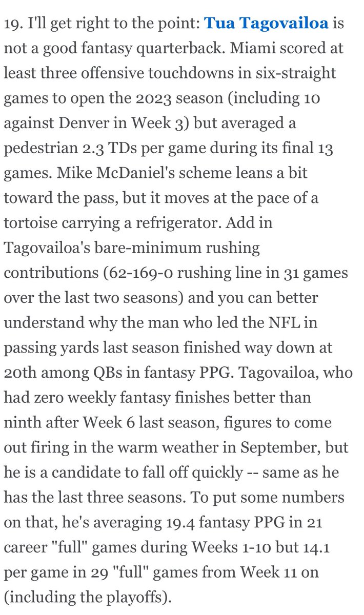 Tua Tagovailoa = Bad fantasy football QB, especially in the second half of the season