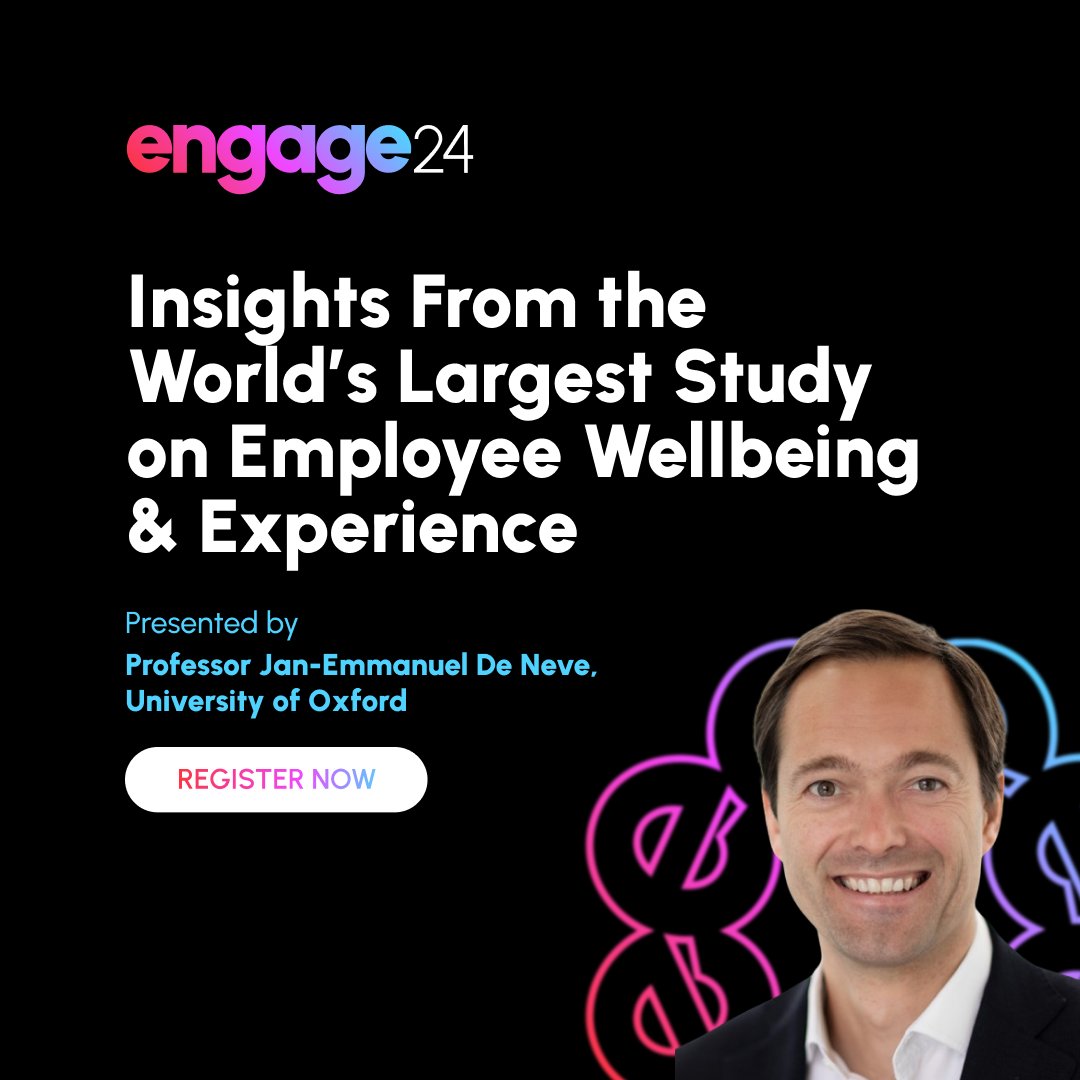 Companies that don’t make employee wellbeing a strategic priority are making a costly mistake that hurts their people and their business. Join us at #Engage24 as @jedeneve, Professor of Economic and Behavioral Science at the University of Oxford, shares compelling new research…