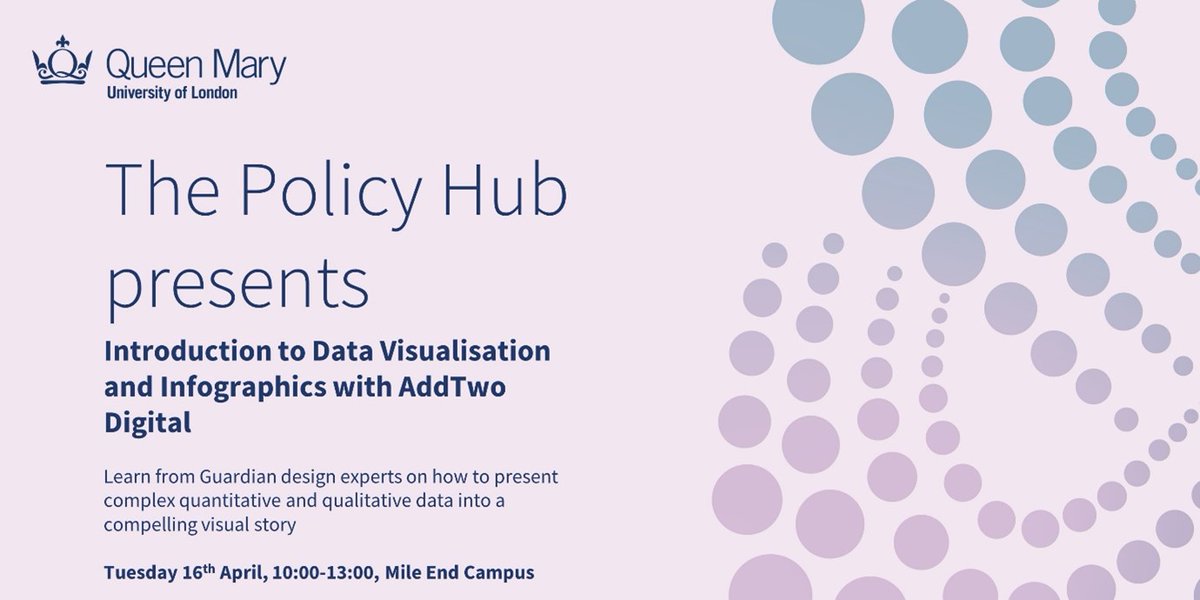 Calling @QMUL staff, academics and students! Want to learn how to turn your research data into a compelling visual story? Join the Queen Mary Policy Hub for a workshop with @addtwodigital about data visualisation🧵