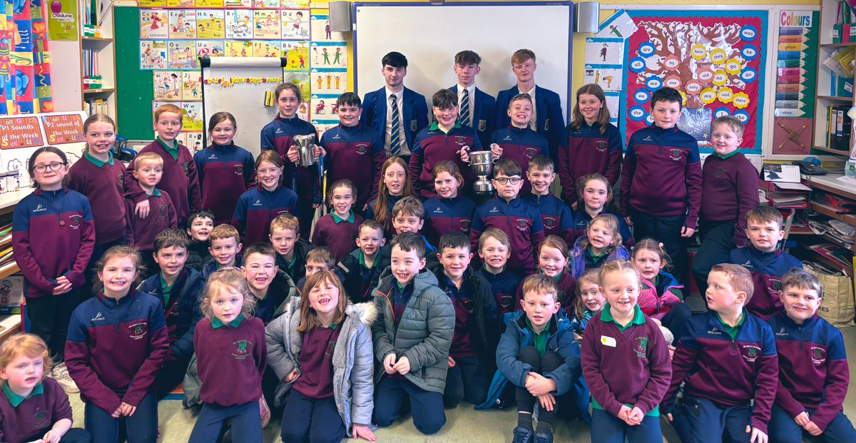 🏆 ALL-IRELAND CHAMPIONS VISIT 🏆 Past pupils Callagh, Fintan & Aidan visited our school this afternoon as we congratulated them on their recent All-Ireland win with @StKillians! Thank you for coming to Glenann & sharing your success with us - we are very proud of you all 👏🏼