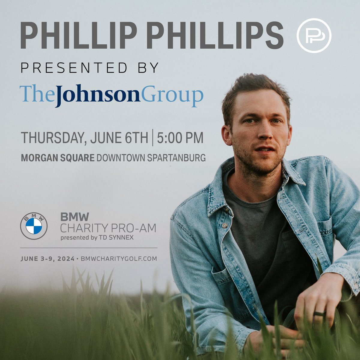 The BMW Charity Pro-Am presented by TD SYNNEX tournament is excited to announce that American musician and singer-songwriter, Phillip Phillips, will headline this year's downtown Spartanburg Concert! Presented by The Johnson Group, the concert will take place on