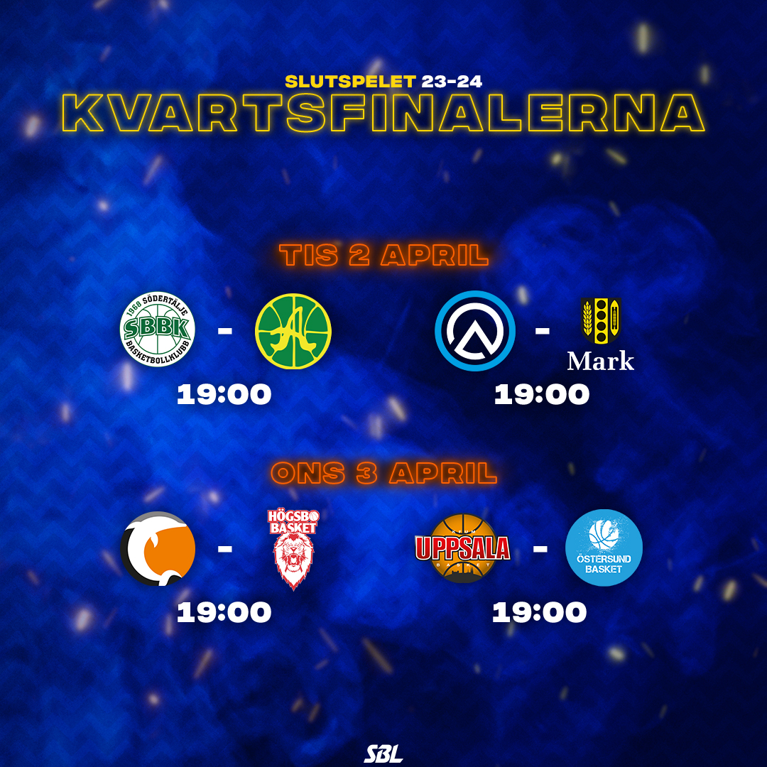 🔥 På tisdag drar slutspelet igång med de två första kvartsfinalmatcherna! Så här ser schemat för den första rundan av kvartsfinaler ut. 🧨

Se hela spelschemat för kvartsfinalserierna på sbldam.se! 🗓️