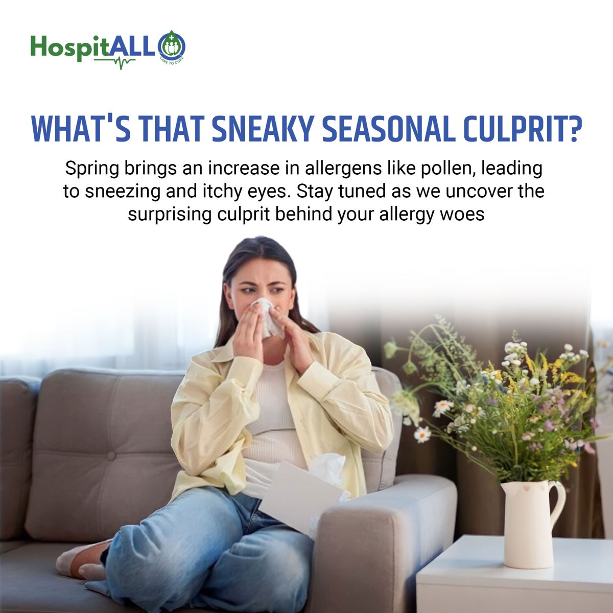 Ever wondered what's causing those sudden sneezes and sniffles? It might be the onset of spring allergies! Stay tuned to find out more. 🌸🤧 

#SpringAllergies #AllergyAwareness #Pollens #Sneeze #Telehospital #HospitALL
