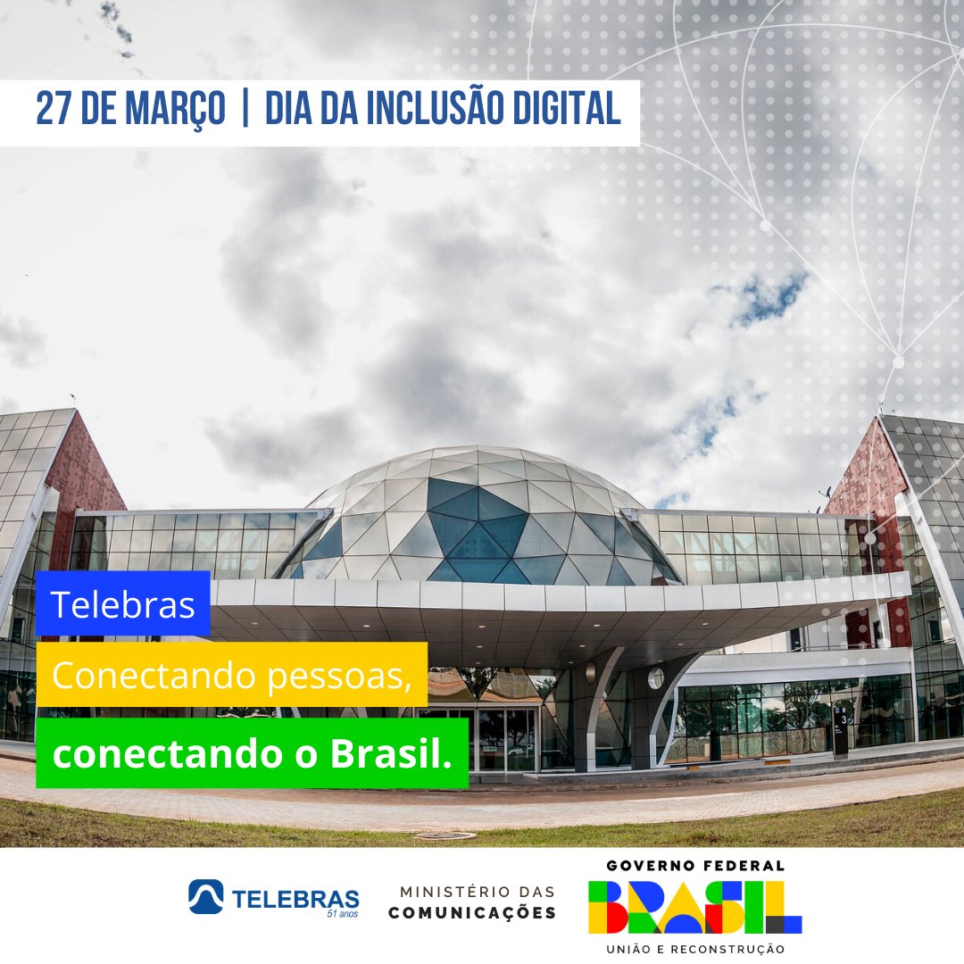 Dia da Inclusão Digital 🌍| Celebrando a data, a #Telebras reafirma seu compromisso em conectar cada cidadão brasileiro. Vamos juntos rumo a um futuro onde a conectividade é ponte para oportunidades e crescimento.