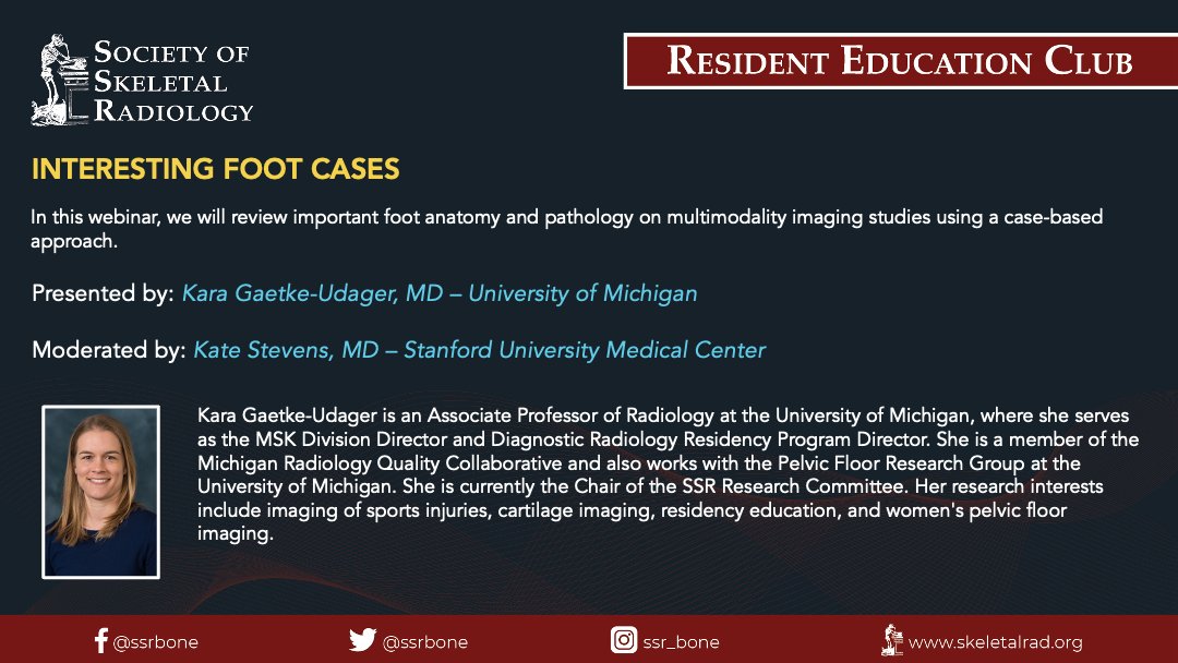 Wednesday, 04/10, is April Foot's Day Join us and @UMichRadiology residency PD @KaraUdagerMD as she takes on a case-based journey through the foot! Registration is open👇 skeletalrad.org/resident-educa… @SoteriosGyft @cychang1414 @VivekKaliaMD @theAPDR @_the_SRT #MSKrad #radres