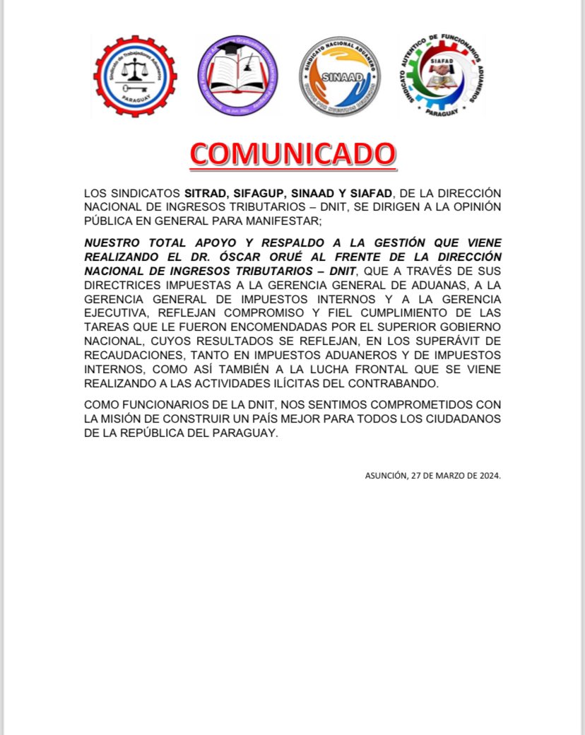SitradP's tweet photo. Comunicado importante !! @OscarOrue @SantiPenap @MEF_Paraguay https://t.co/d4XzIZJ5Kj