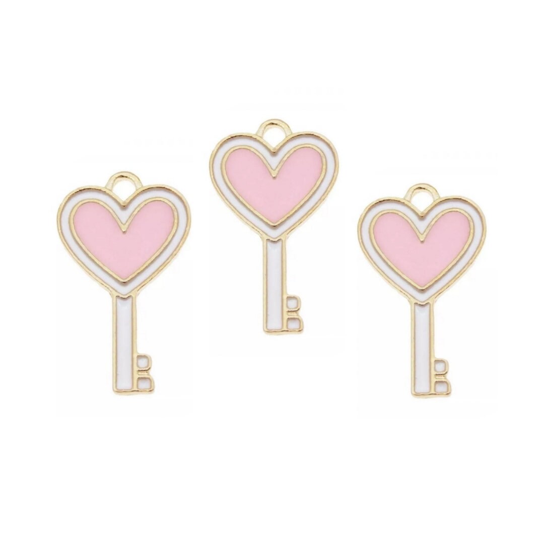 Pink Heart Key Jewelry Bracelet Necklace Charms tuppu.net/b07b3476 #candleoils #explorepage #dtftransfers #Warehouse1711 #aromatheraphy #handmadecandles #candlemaker #glitter #EpoxyCharms