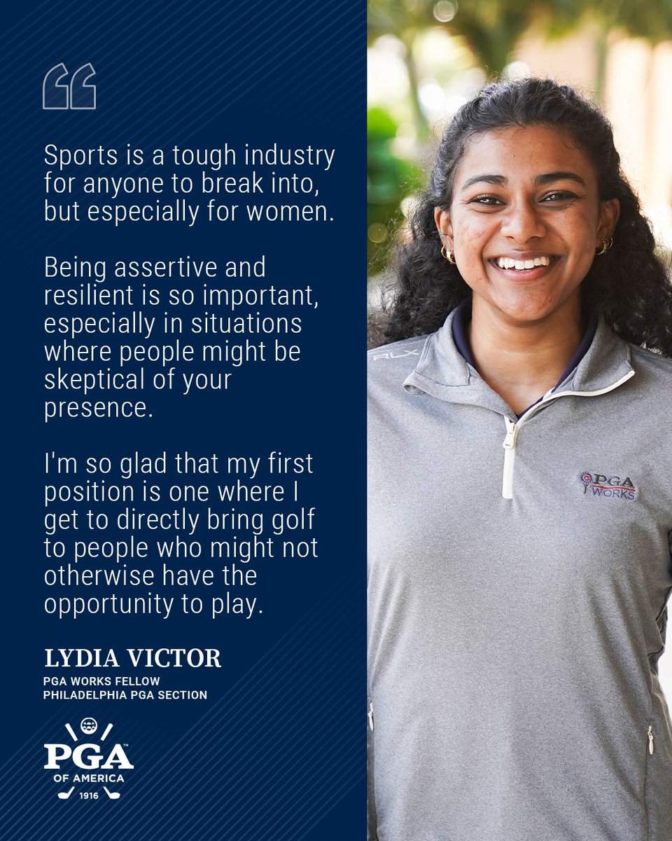 Breaking barriers. 💪 In a male-dominated sports industry, @PGAWORKS Fellow Lydia Victor is proud to play a role in changing the game. 🧵 1/