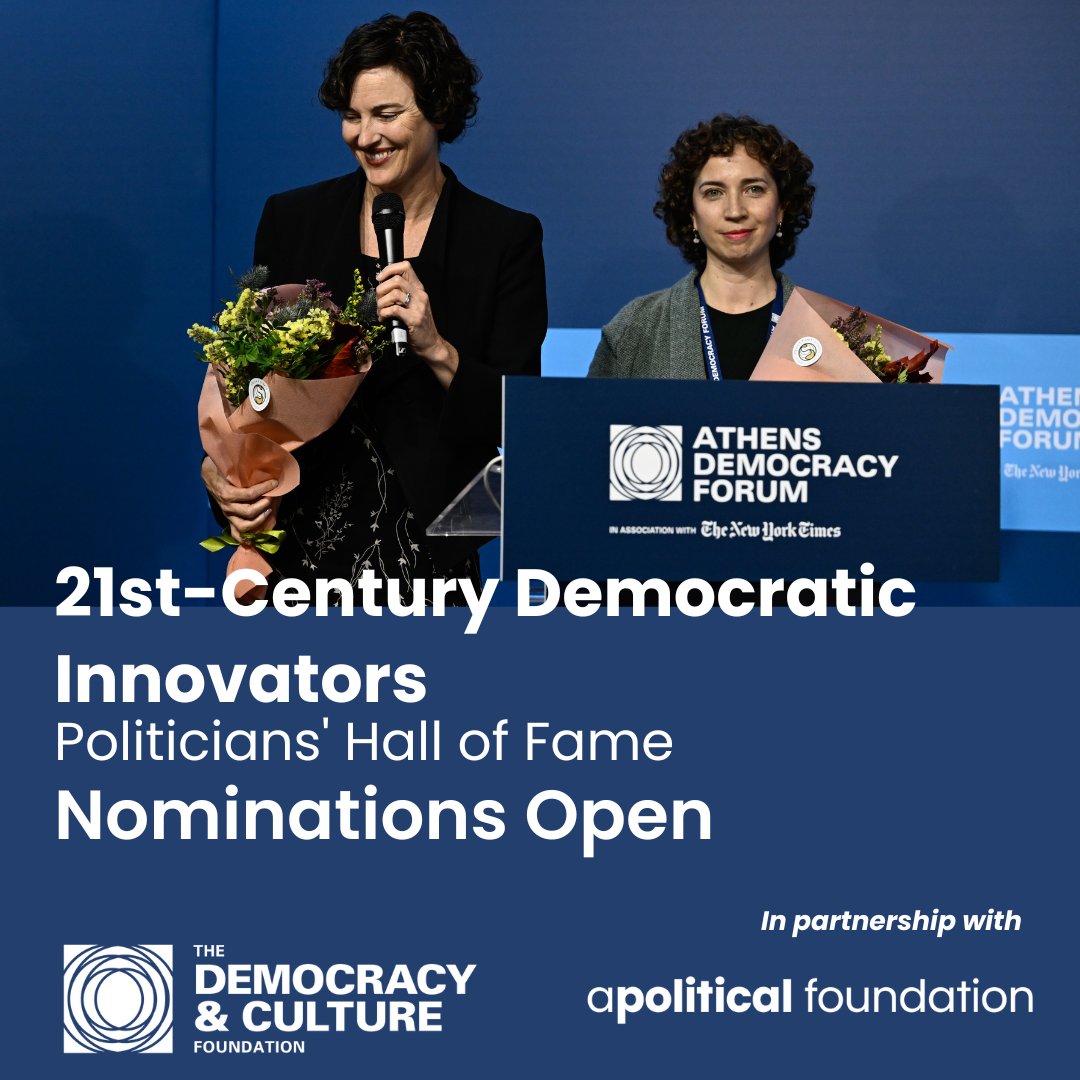 Athens Democracy Forum (@forumathens) on Twitter photo We want your nominations!
For the second year, we’re honoring trailblazing politicians in the “Democratic Innovators of the 21st Century” Politicians’ Hall of Fame with the <a href="/ApoliticalFound/">Apolitical Foundation</a> Deadline: June 14 forms.gle/qVgwcihd3P9dGD… We want your nominations!
For the second year, we’re honoring trailblazing politicians in the “Democratic Innovators of the 21st Century” Politicians’ Hall of Fame with the <a href="/ApoliticalFound/">Apolitical Foundation</a> Deadline: June 14 forms.gle/qVgwcihd3P9dGD…