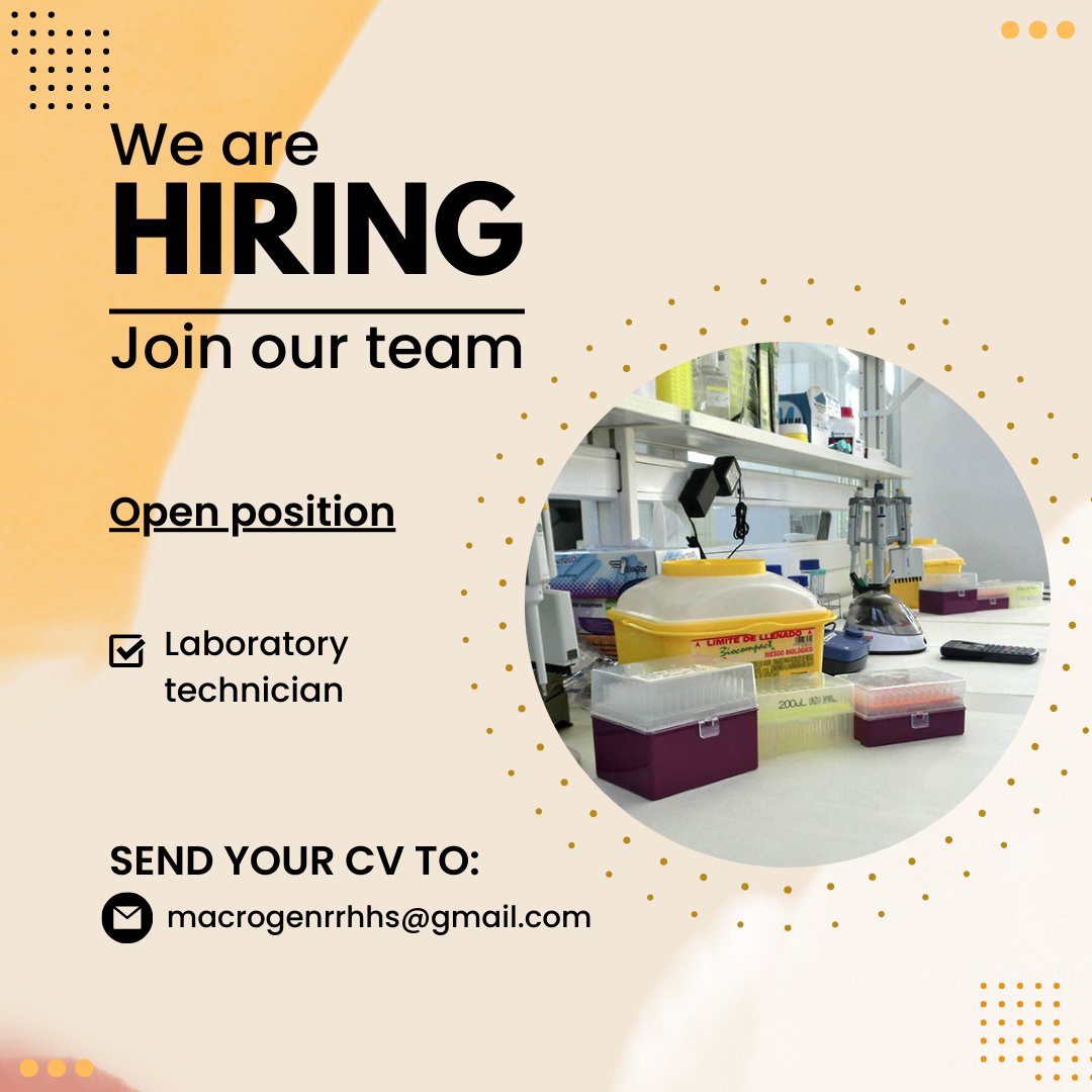 MacrogenS's tweet photo. ¡Estamos contratando!

¿Buscas una nueva oportunidad? No dudes en aplicar a esta nueva oferta que tenemos abierta.

Si estás interesado envía tu CV a macrogenrrhhs@gmail.com con el título "Técnico Macrogen Spain".

¡Te estamos buscando! https://t.co/1P7iUCGgj2