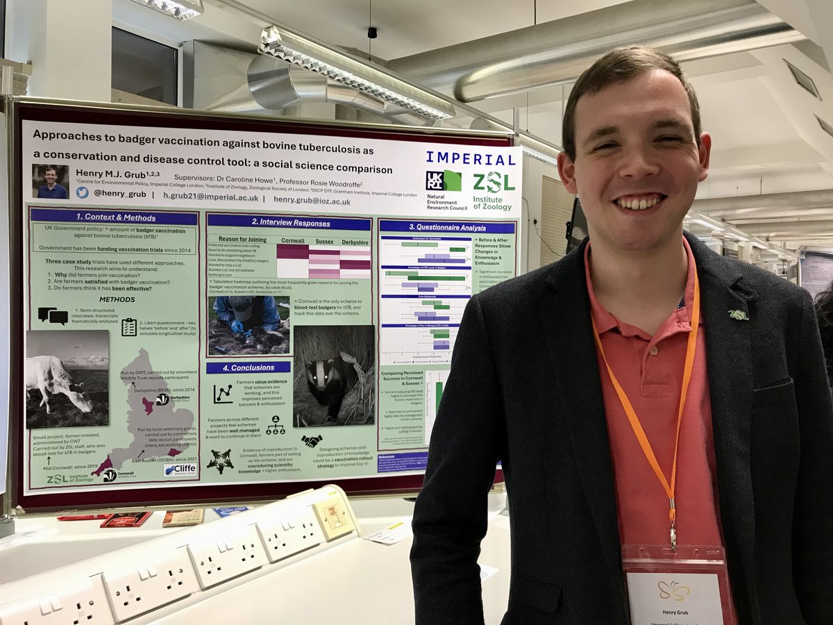 DTP student @henry_grub is at #SCCS24 this week, hosted by @CamZoology & @SCCSconf! His poster compares results from three different case studies of #badger #vaccination against #bovineTB