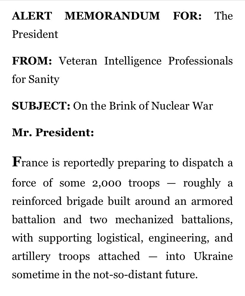 VIPS MEMO: The French Road to Nuclear War consortiumnews.com/2024/03/25/vip… • @Bill_Binney • @SenRichardBlack • @PhilipGiraldi • @MatthewPHoh • @LarrySonar21 • @JohnKiriakou • @karen4the6th • @DougAMacgregor • @RayMcGovern • @ElizabethMurra • @RealScottRitter + 12 3/24/2024