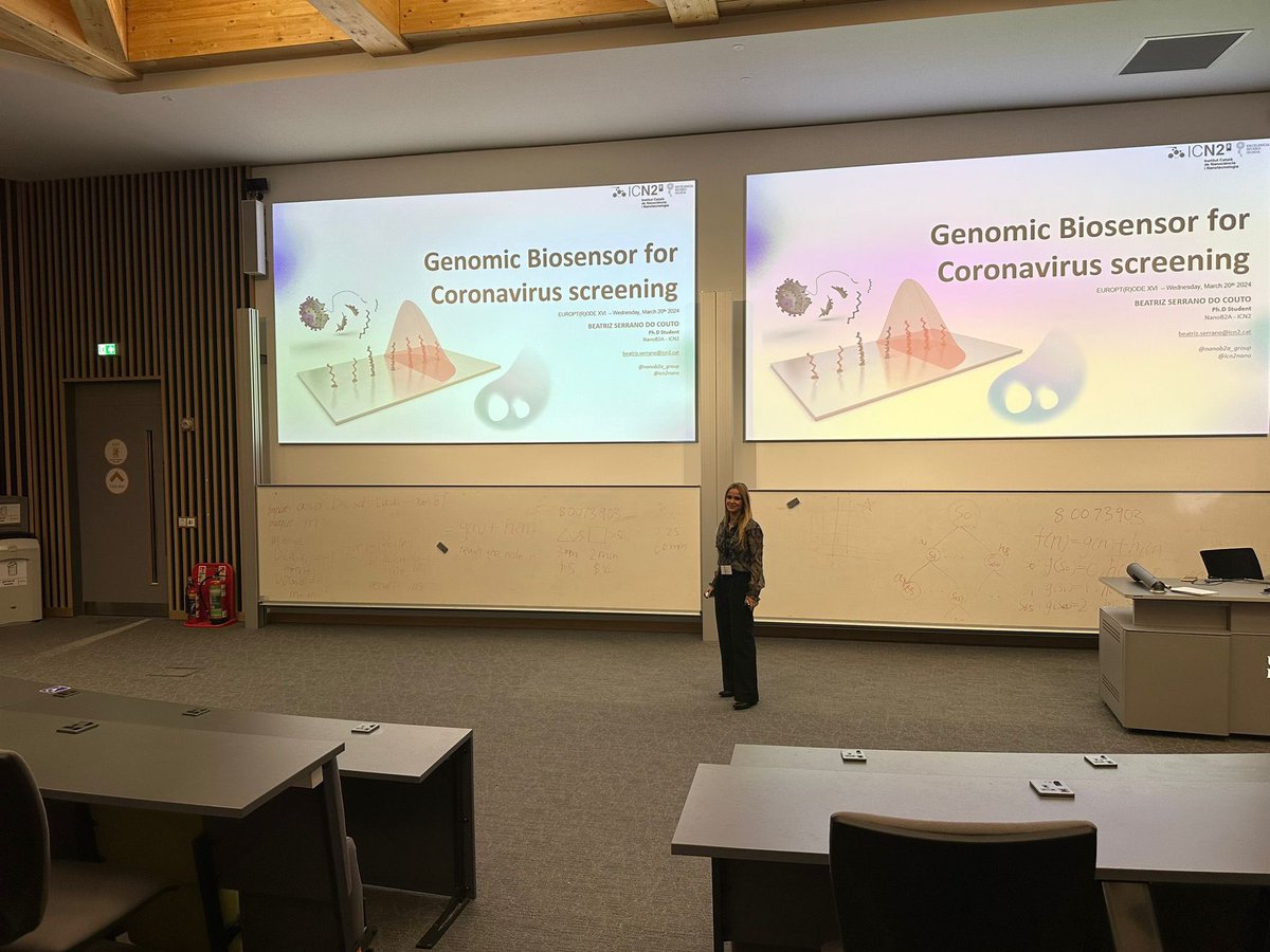 NanoB2A_group's tweet image. 📢🎙️During the last day of the XVI Europt(r)ode conference our PhD Student, Beatriz Serrano, also participated with a talk titled: “Genomic #biosensor for #coronavirus screening”
👏🏻👏🏻👏🏻
