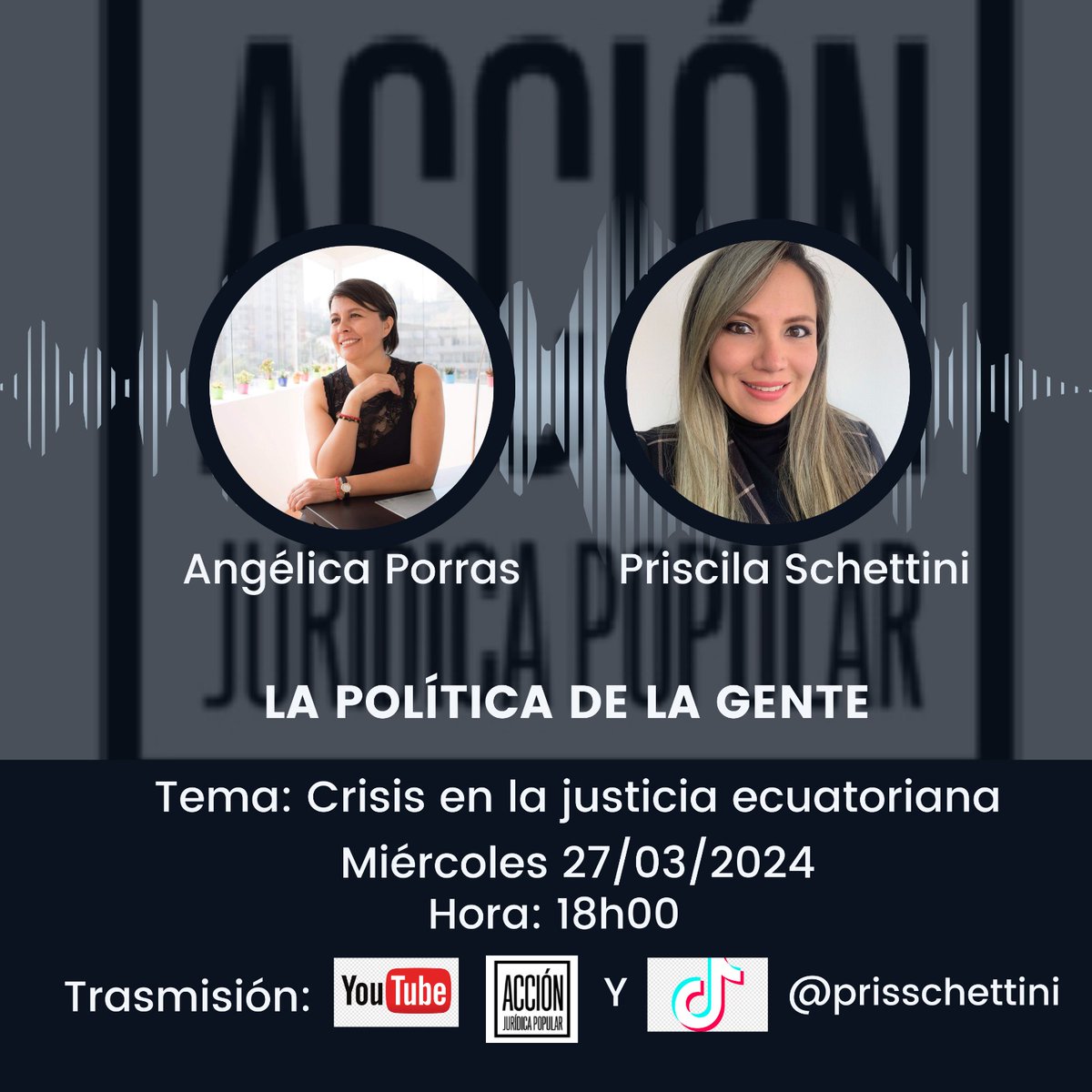 #Hoy | La Política de la gente en vivo en YouTube por la cuenta de: @accionjuridicapopular4851 Tema: crisis en la justicia ecuatoriana Hora: 18H00 🎤 👂