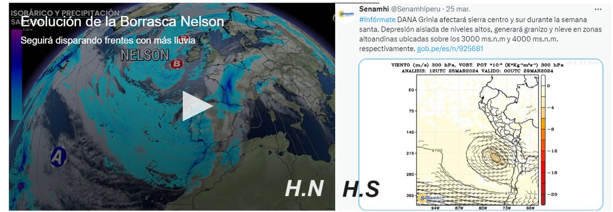 #SemanSanta, con sistemas de baja presión en el H.N (Nelson) y en el H.S (Grinia). nos traerán lluvia.