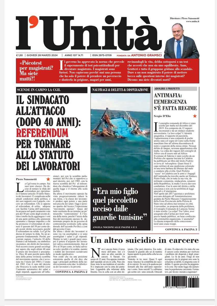 📰 La prima pagina dell’#Unità del #28marzo Abbonati subito: bit.ly/ABBONATI-SUBITO