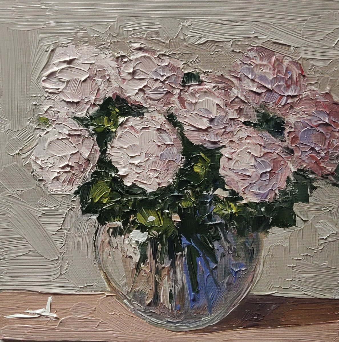 Pink Flowers 8 X 8 Inches Oil on Canvas Board Available at auction #artcollectors #oilpainting #impressionism #interiordesign #homedecor #ArtLovers #impasto #artist #originalart #paintings #artforsale