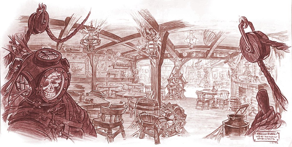 Haunted Harbor Galley at Walt Disney World (Never Built). 👻🏴‍☠️ 

Concept art by Marcelo Vignali.