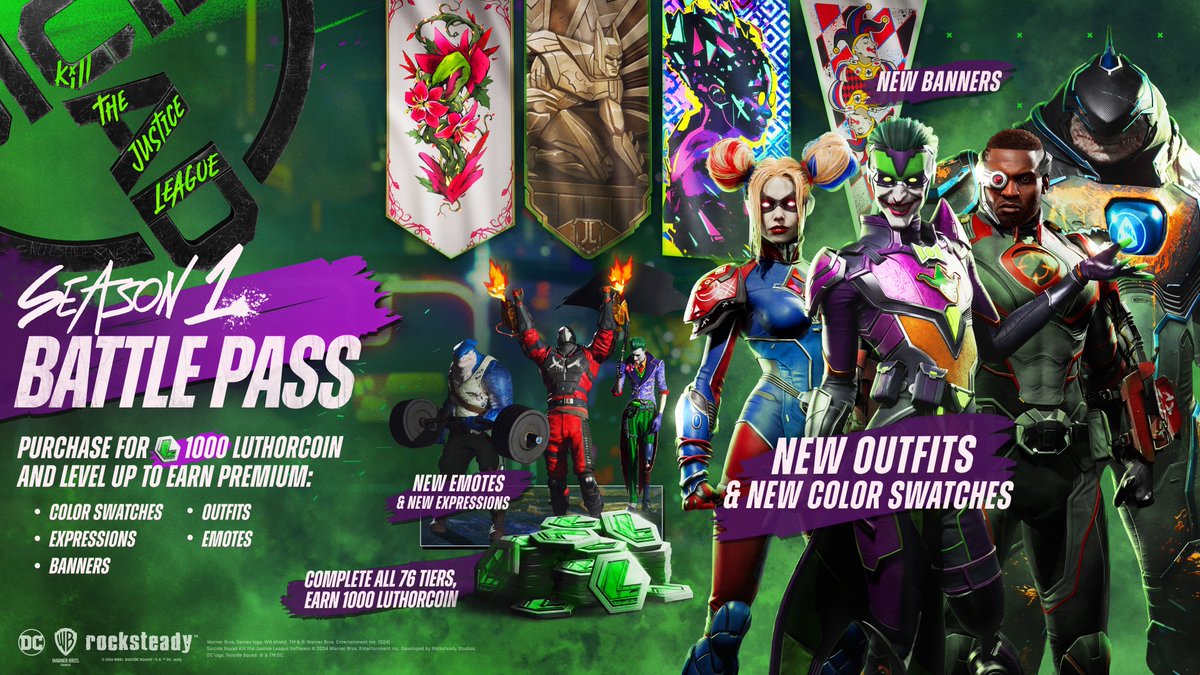 lonewolfgamer30's tweet photo. This is what comes with the Battlepass for season 1 of #suicidesquadgame https://t.co/1p4ynlPDkC