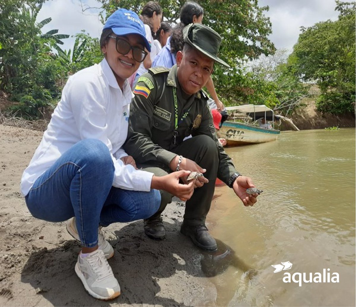 AqualiaColombia's tweet photo. #AqualiaCol | #NoComasTortugas 📷
☝️¡Estamos comprometidos con el cuidado y preservación de los ecosistemas acuáticos y terrestres!

Cada año nos sumamos con alegría a la liberación de tortugas de río en #SantaCruzdeLorica.
 
#SomosNativosSostenibles #Tortugas https://t.co/3pqqWeOjYQ