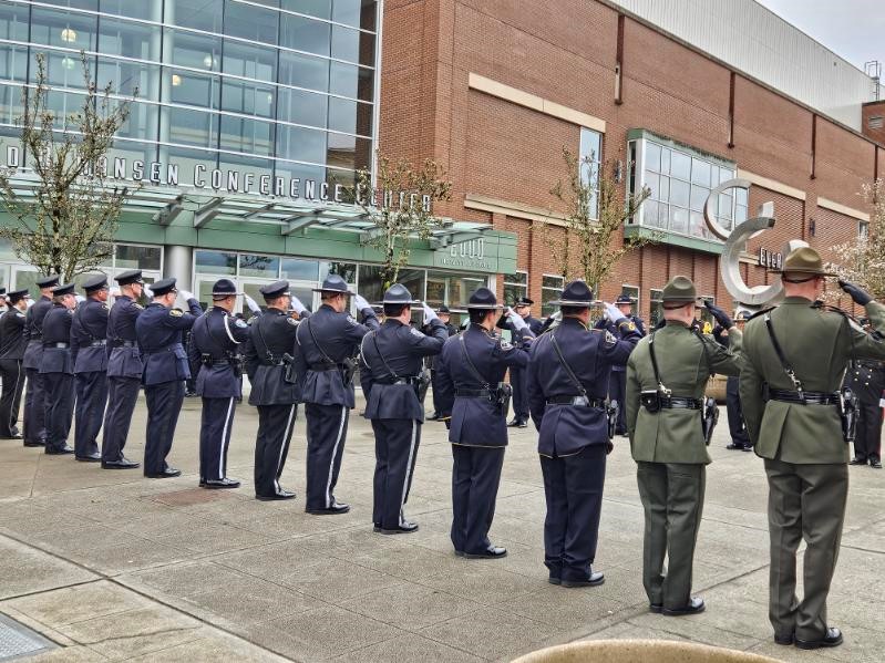 Earlier this month, 20 DOC honor guard members participated in the cordon of honor for @wastatepatrol Trooper Gadd, who was killed in the line of duty. We were honored to attend and commemorate the bravery, service, and sacrifice of Trooper Gadd.
