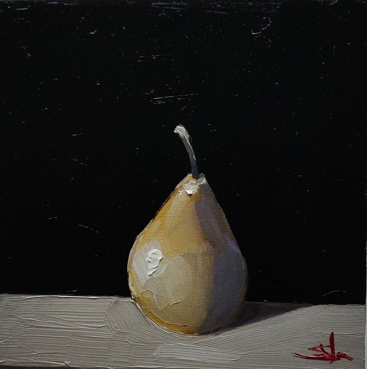 Yellow Pear 8 X 8 Inches Oil on Canvas Board Available at auction #artcollectors #oilpainting #impressionism #interiordesign #homedecor #ArtLovers #impasto #artist #originalart #paintings #artforsale