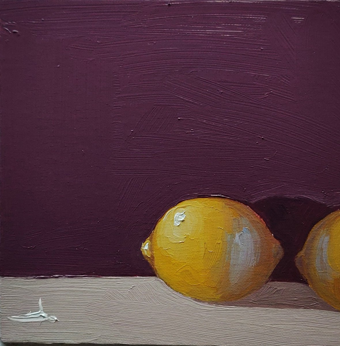 Lemons 8 X 8 Inches Oil on Canvas Board Available at auction #artcollectors #oilpainting #impressionism #interiordesign #homedecor #ArtLovers #impasto #artist #originalart #paintings #artforsale #stilllife