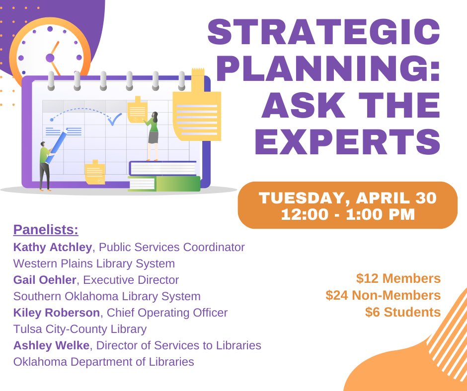 One more week to register for Strategic Planning: Ask the Experts with OLA's Public Libraries Division! For questions, contact pld@oklibs.org or register and find more information at oklibs.org/event/PLD2024-…