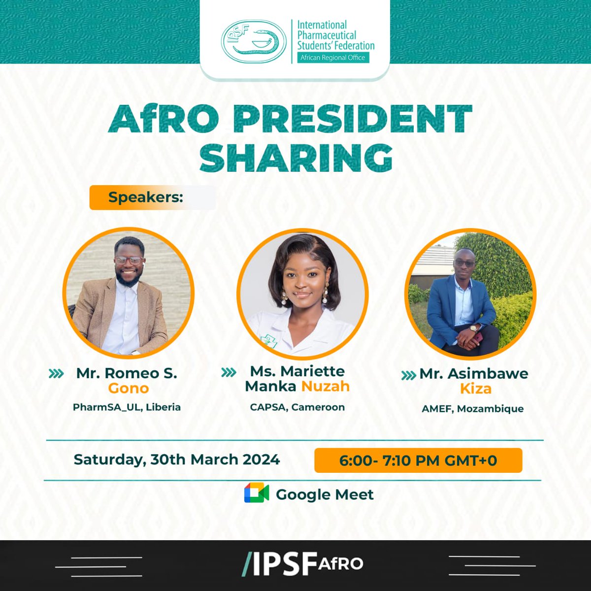 🎉🎉🎉🎉🎉🎉🎉🎉President Sharing March session The session where we engage and learn from each other. Save the date‼️😃 Date: March 30 ,2024 Time: 6:00- 7:10 GMT+0 Via Google Meet link: meet.google.com/cjf-ztsx-ojn