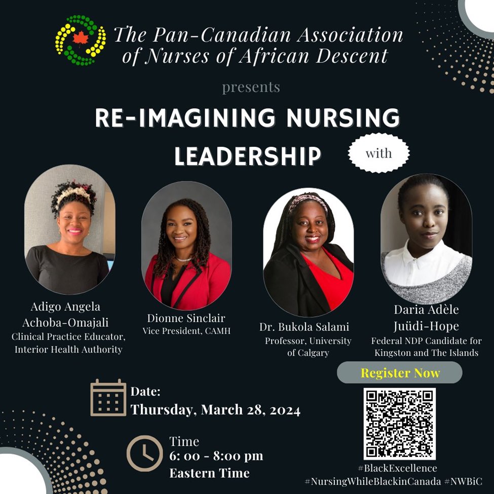 Join the @PCANAD_APIIOA for this panel on how Black nurses embody leadership in healthcare and political spaces. These powerful leaders will share their career trajectories and discuss becoming transformative leaders beyond the bedside. RSVP: tinyurl.com/y2e69h43