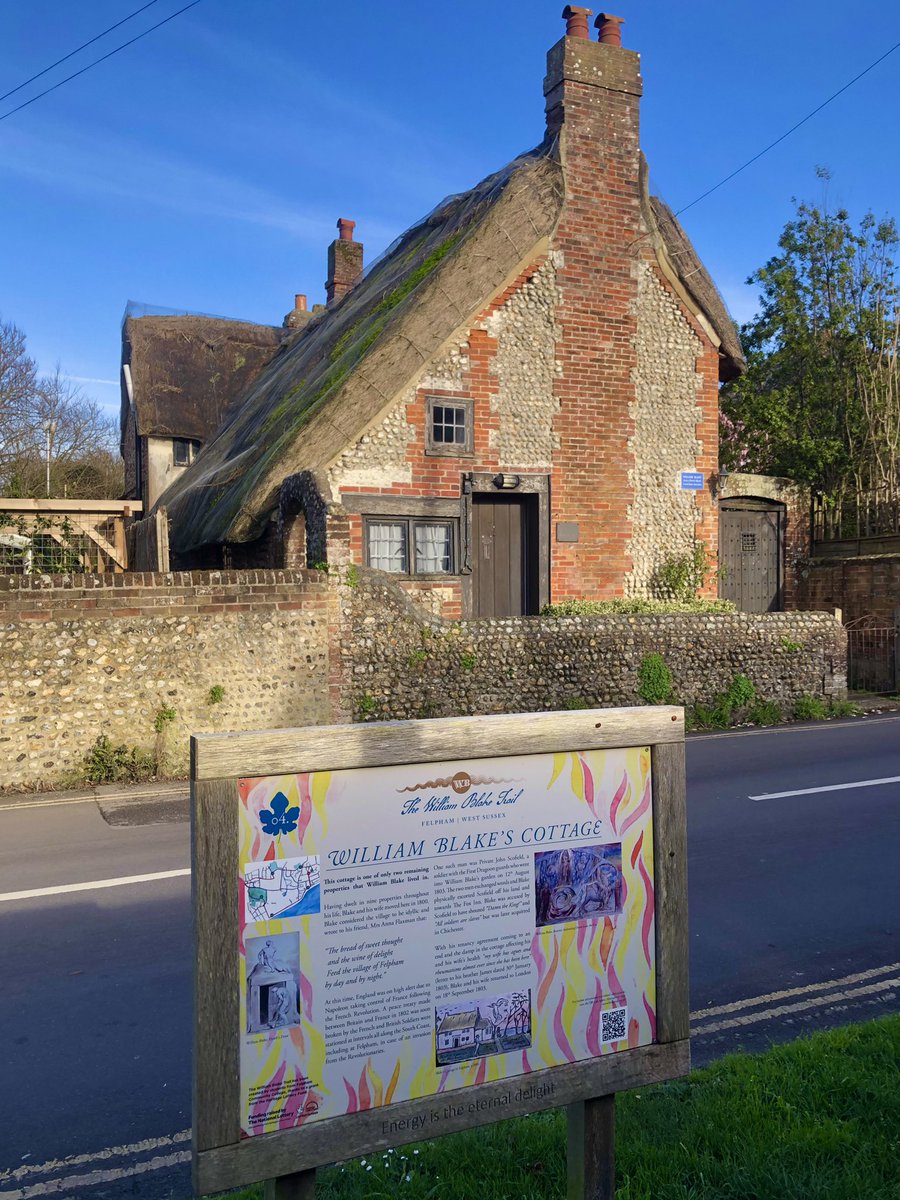 My school visit today gave me the excuse to visit William Blake’s cottage at nearby Felpham. A sad sight it was too, despite the blooming magnolia and the sunny weather. Doesn’t someone have some spare millions to at least help with the roof? (Don’t worry, I know the answer).