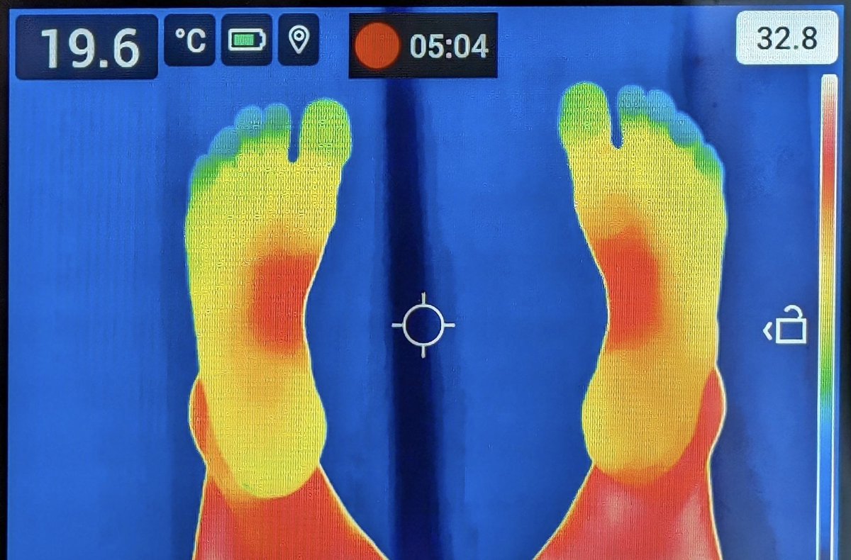I am lucky that I have a very varied job @SHU_AWRC however today was a little more varied than usual and I now have a thermal image of the bottoms of my feet! Can’t say no to being a research participant when you work in a research centre 😄