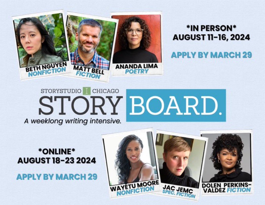 Want to work on memoir/CNF this summer? I’m teaching a week long in-person class for @StoryStudio Chicago in August! Application deadline is this Friday, 3/29. There’s also a great class in fiction with @mdbell79 and in poetry with @anandalima. We will work AND have fun ❤️