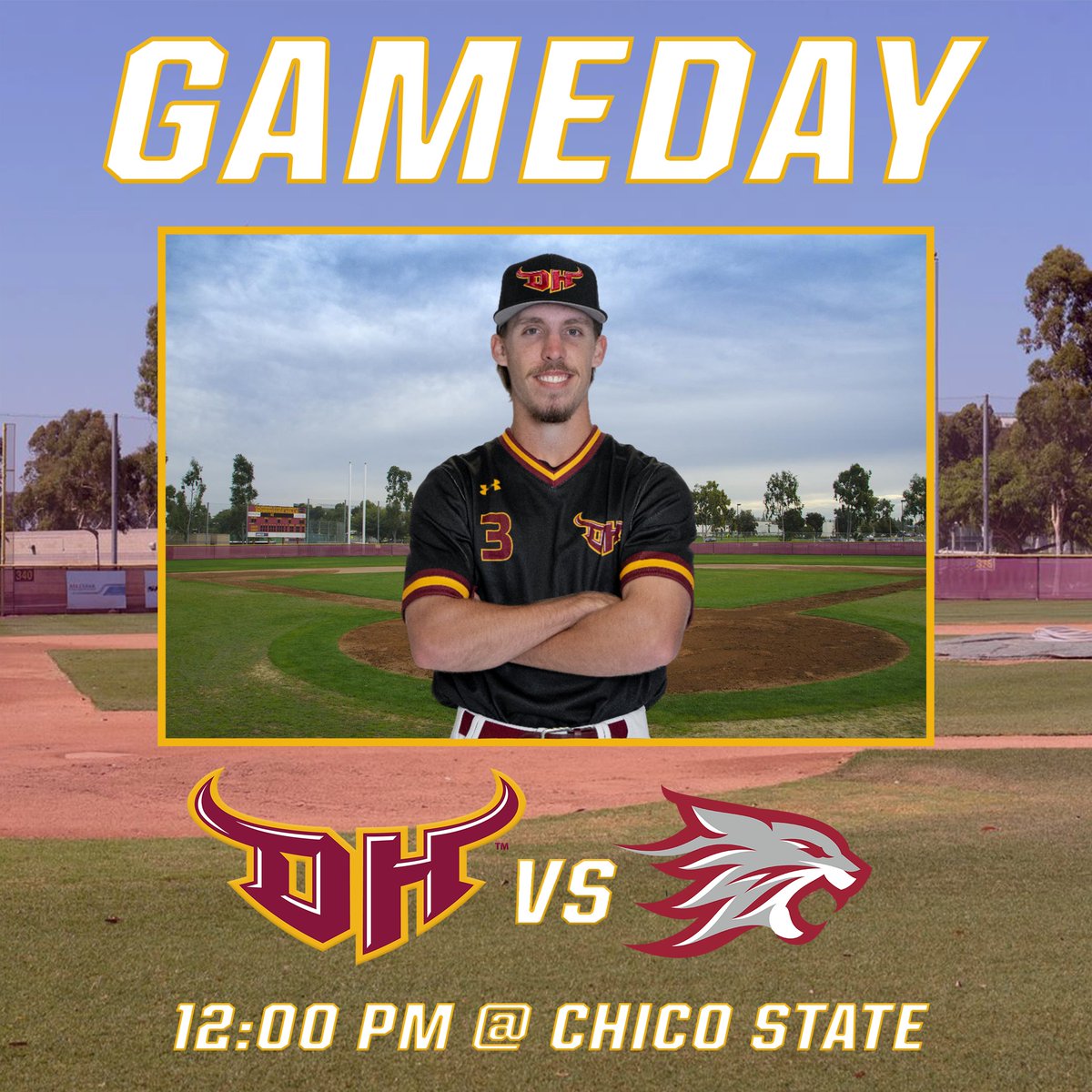 Gameday! @CSUDHbaseball continues their series against Chico State today. ⏰: 12 pm 📍: Chico, CA 🏟️: Nettleton Stadium 📺: ccaanetwork.com 📊: bit.ly/3ITeEFe