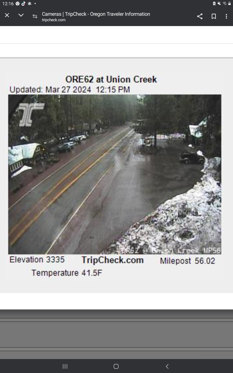 Tripcheck photo of Union Creek. Snow is melted. I hope to get up next week to see it is melted all the way to the cabin.