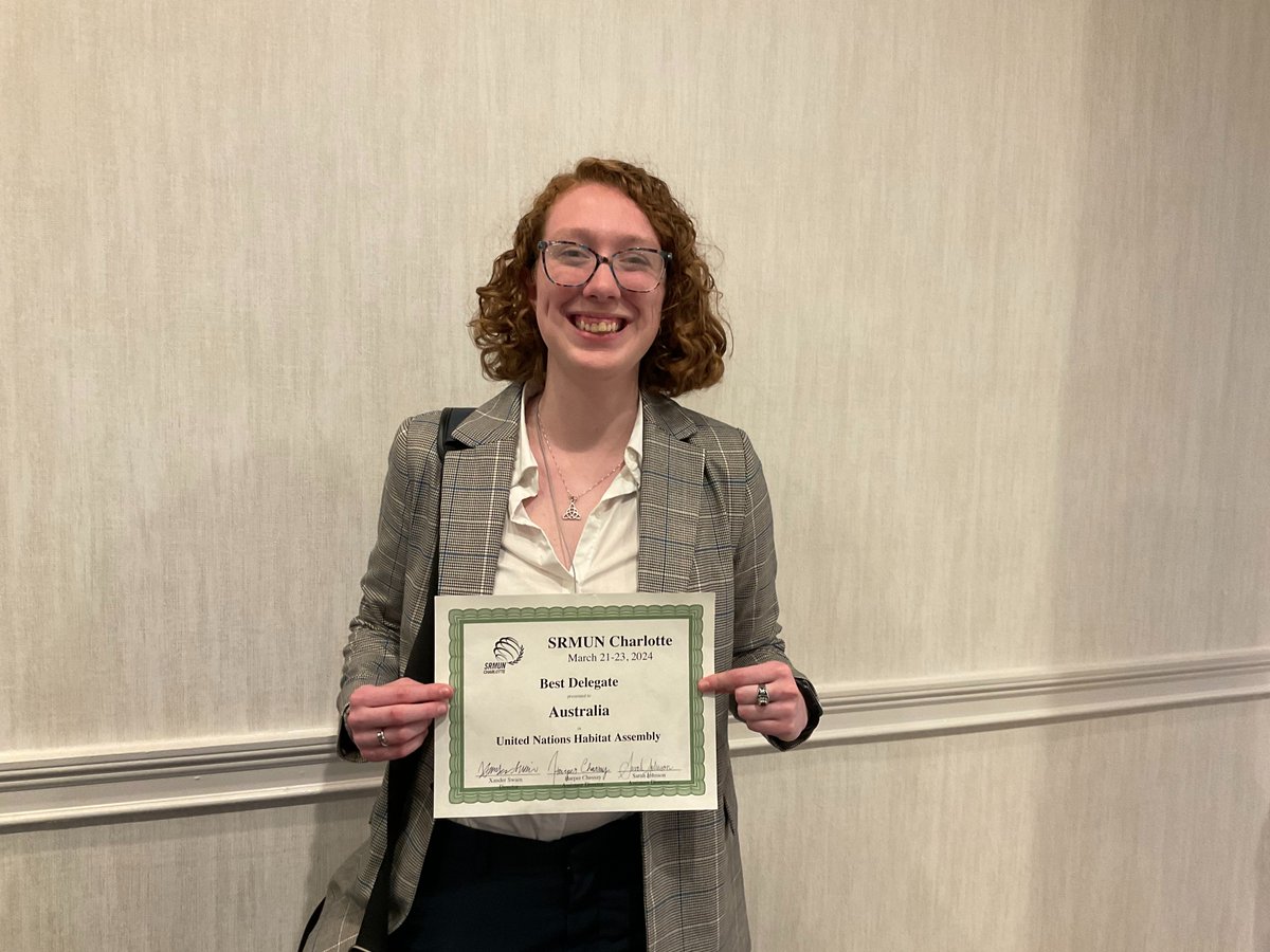 LeaderCitizen's tweet photo. We'd like to recognize one of our Citizen Leader students, Riley Petroski, for being recognized as Best Delegate in their committee. This is a highly prestigious award, and we're all blown away by Riley's accomplishment representing Australia on the UN Habitat Committee! https://t.co/KiRiAgNJa2