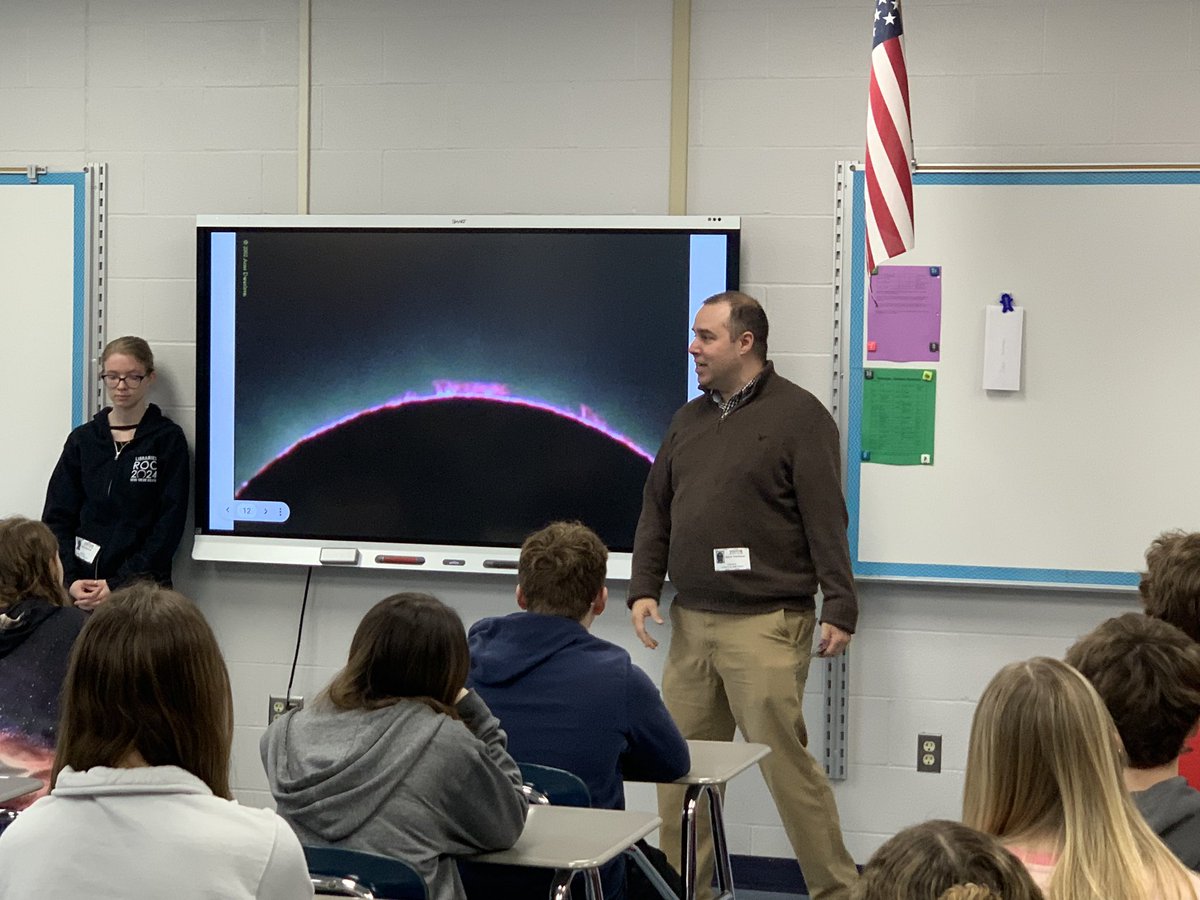 LeRoy_CSD's tweet photo. A special thank you to Dr. Aaron Steinhauer, a Professor of Physics & Astronomy at SUNY Geneseo for presenting information about the solar eclipse to our students today! @SUNYGeneseo #WERLR https://t.co/HZdO3D7fUL