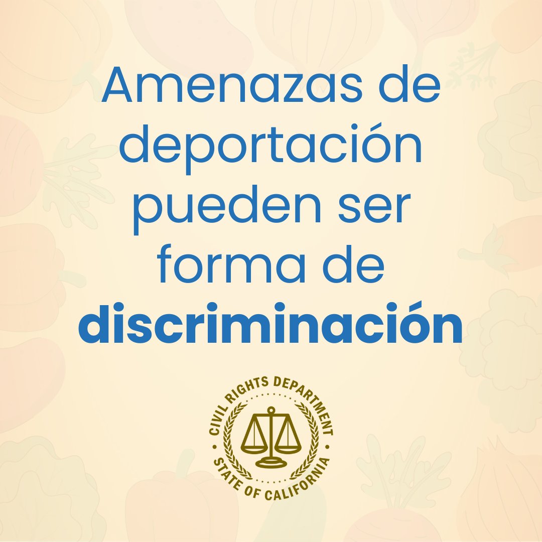 Durante la semana del conocimiento de campesinos, es importante saber que hay recursos contra discriminación, no importa su estatus legal.

During Farmworker Awareness Week, it's important to know there are resources against discrimination, regardless of your legal status. (1/7)