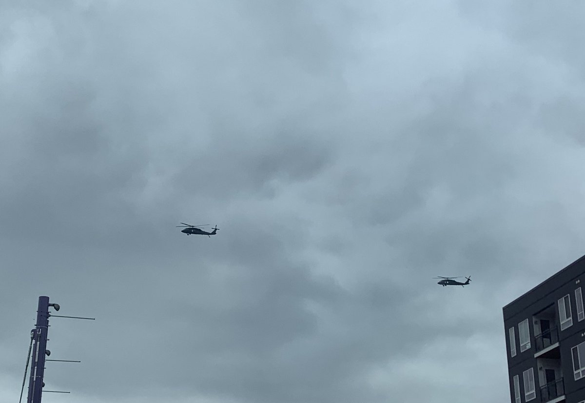 Helicopters downtown practicing their flyover. Everyone’s getting ready for <a href="/Reds/">Cincinnati Reds</a> #OpeningDay