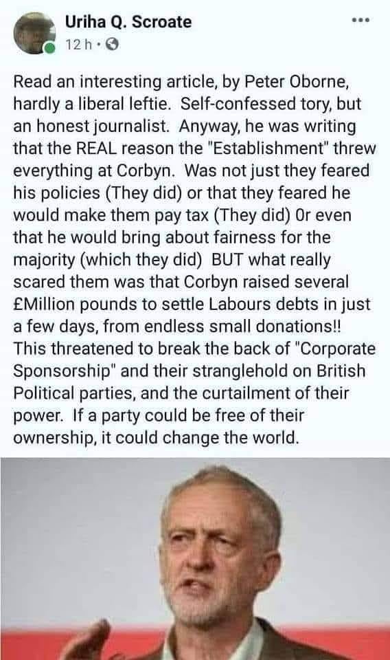 btw, it was #LiarJohnson & his #LevellingUp & other Tory whoppers, plus Farage, Johnson & Gove's #BrexitLies that lost Labour #GE2019

- Not Jeremy Corbyn, a decent man who was vilified by Murdoch press. As a #History postgraduate, I follow these events closely

#C4News #bbcnews