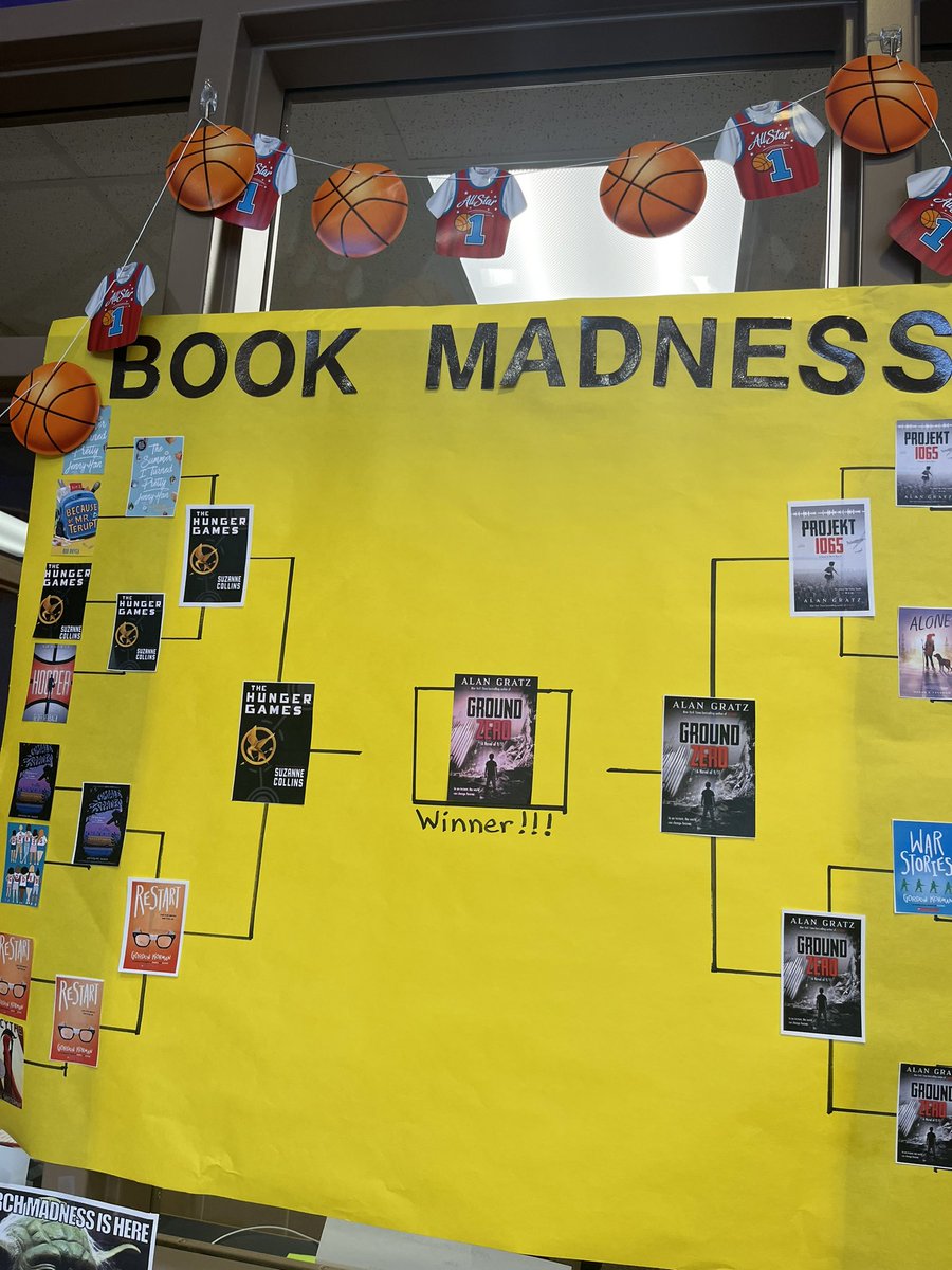 For the 2nd year in a row, Ground Zero has won Book Madness!!! Congrats to Mrs. Arthur’s Dragon Time for having the best bracket! #bookmadness #alangratz