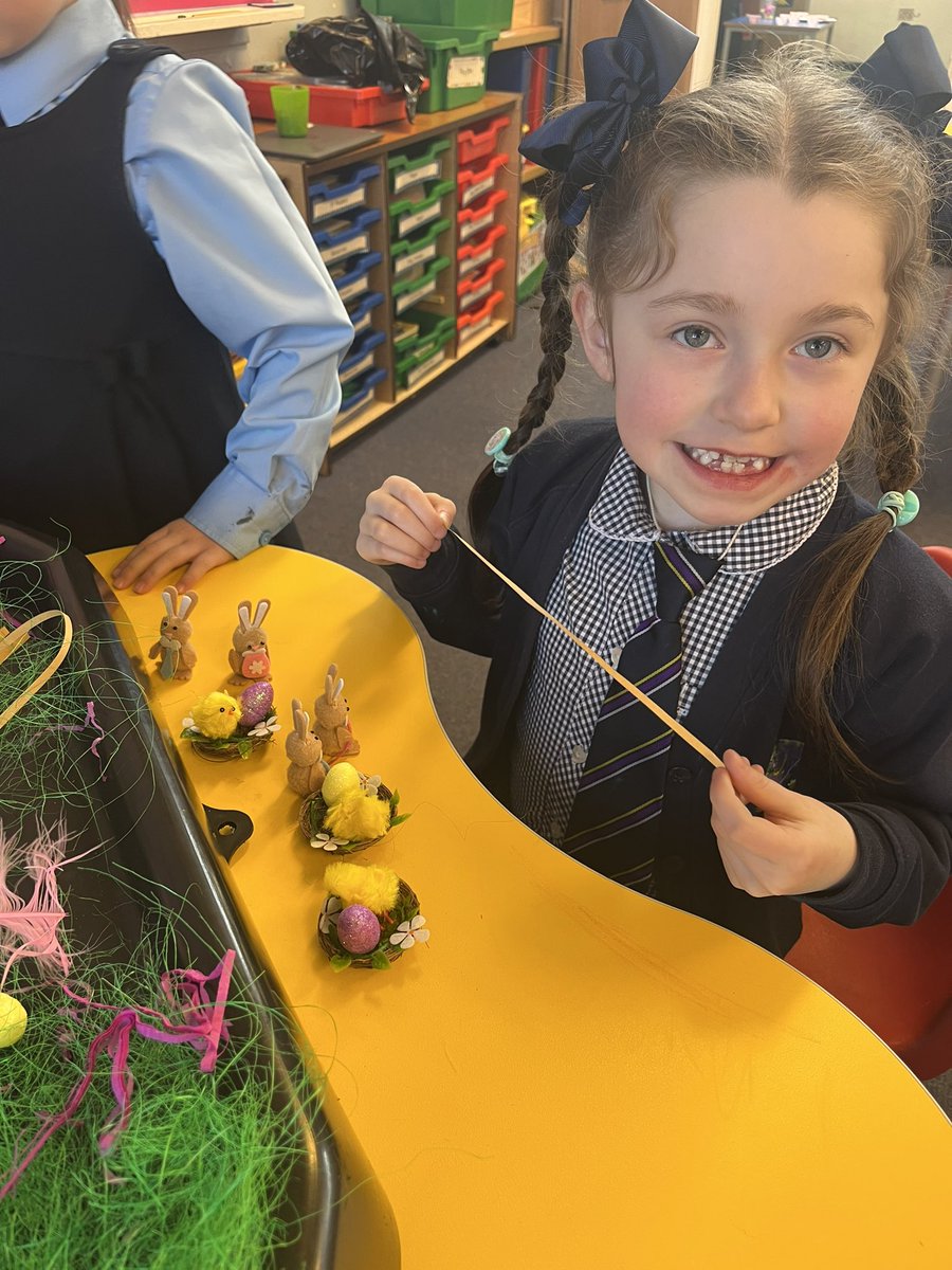 StJosephsWDC's tweet photo. P1 used their creativity skills today during Spring play! They made yummy cupcakes at the spring cafe, lego Easter eggs, beautiful Easter art, bunnies from the loose parts and lots of tuff tray fun 🐰 https://t.co/kLPtmOMcQ6