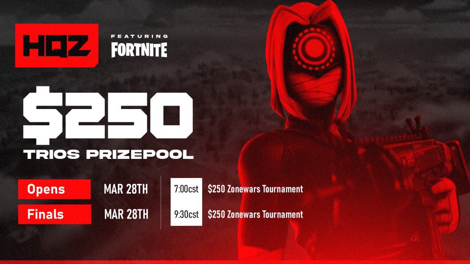 HQZCUPS's tweet photo. Tournament announcement 

$250 trios ladder tomorrow March 28th 

Top 8 qualify to finals 

To compete you MUST: 

Retweet &amp; @ your trio https://t.co/x3Oq7FI93S