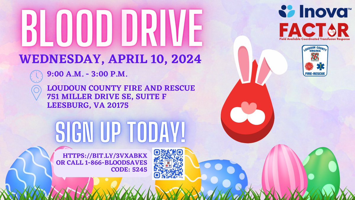 LoudounFire's tweet photo. Join us on 4/10 & donate blood from 9AM-3PM! Every donation helps to save three lives here in Northern VA.
Visit @InovaHealth's website (https://t.co/HwXqHwOp1J) or call 1-866-BLOODSAVES (code 5245) to register. We hope to see you there!
#GiveLocalSaveLocal @Chief600KJ https://t.co/2mw76UkMDN