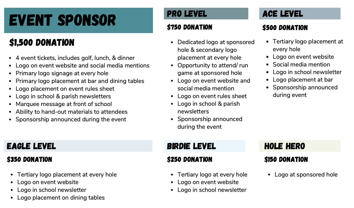 We're looking for sponsors for the 3rd Annual Lancer Links Golf Outing fundraiser held at River Heights Golf Course Fri. May 3. Please consider the following sponsorship opportunities. 
Visit lancerlinks.com to register and learn more about this event. ⛳️