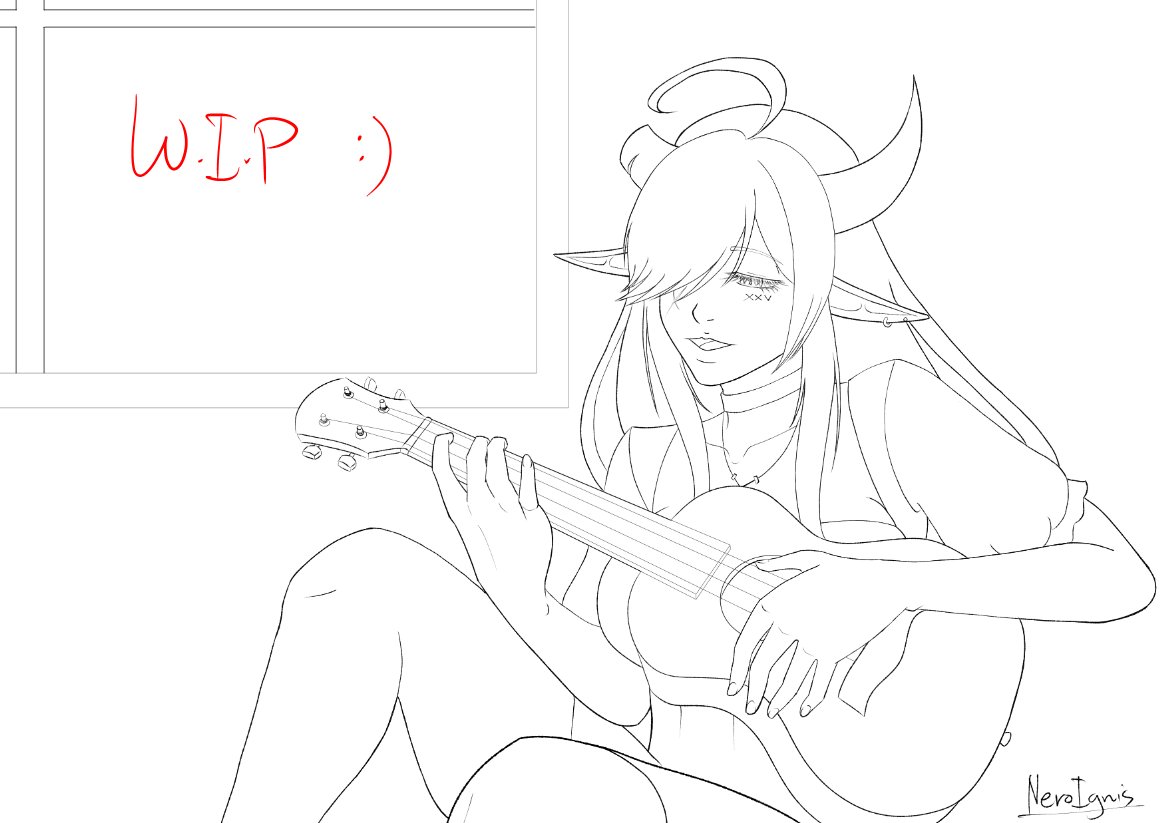 NeroIgnisArt's tweet photo. Found a nice comfy streamer recently. Loved how she plays the ukelele while singing.
So here's a little WIP I'm making of @iirqine
#usuillust https://t.co/IPRv1stRZ7