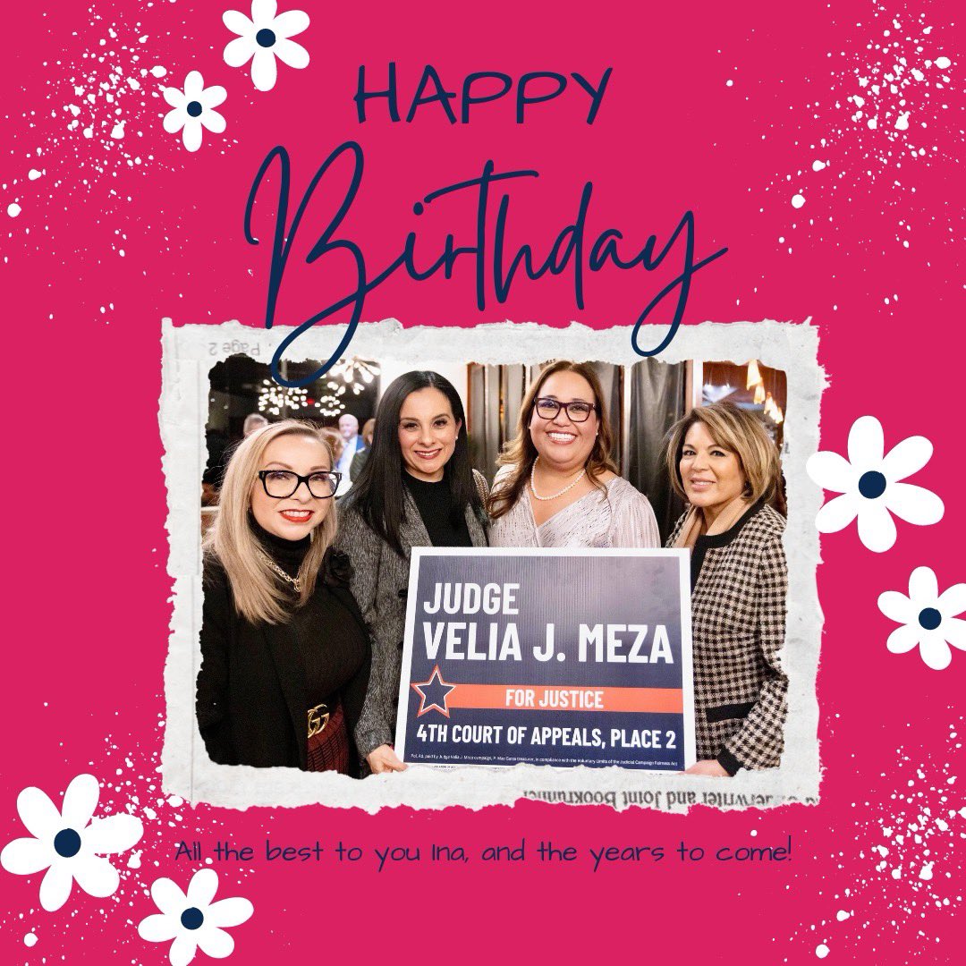 VeliaJMeza's tweet photo. Please join me in wishing the happiest of birthdays to one of my best amigas, a true champion, supporter, sister, warrior, shero, and inspiration, Ina Minjarez. Thank you always amiga! Abrazos! 💪🙌 #JusticeElectVeliaJMeza #Sheroes #LatinaLeaders #HappyBirthday #InaMinjarez https://t.co/KdBIAQ1yKl